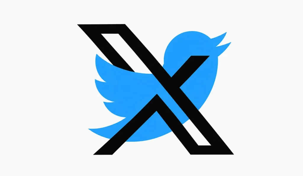 لوگوی پرنده Twitter در کنار لوگوی X پس از تغییر برند